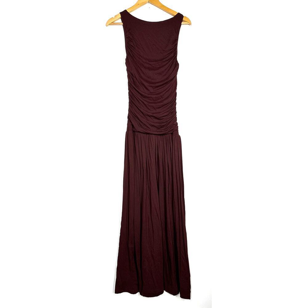 Summer Away Patmos Dress Sleeveless Ruched Drop Waist Maxi Dark Walnut Brown XS - Picture 4 of 8